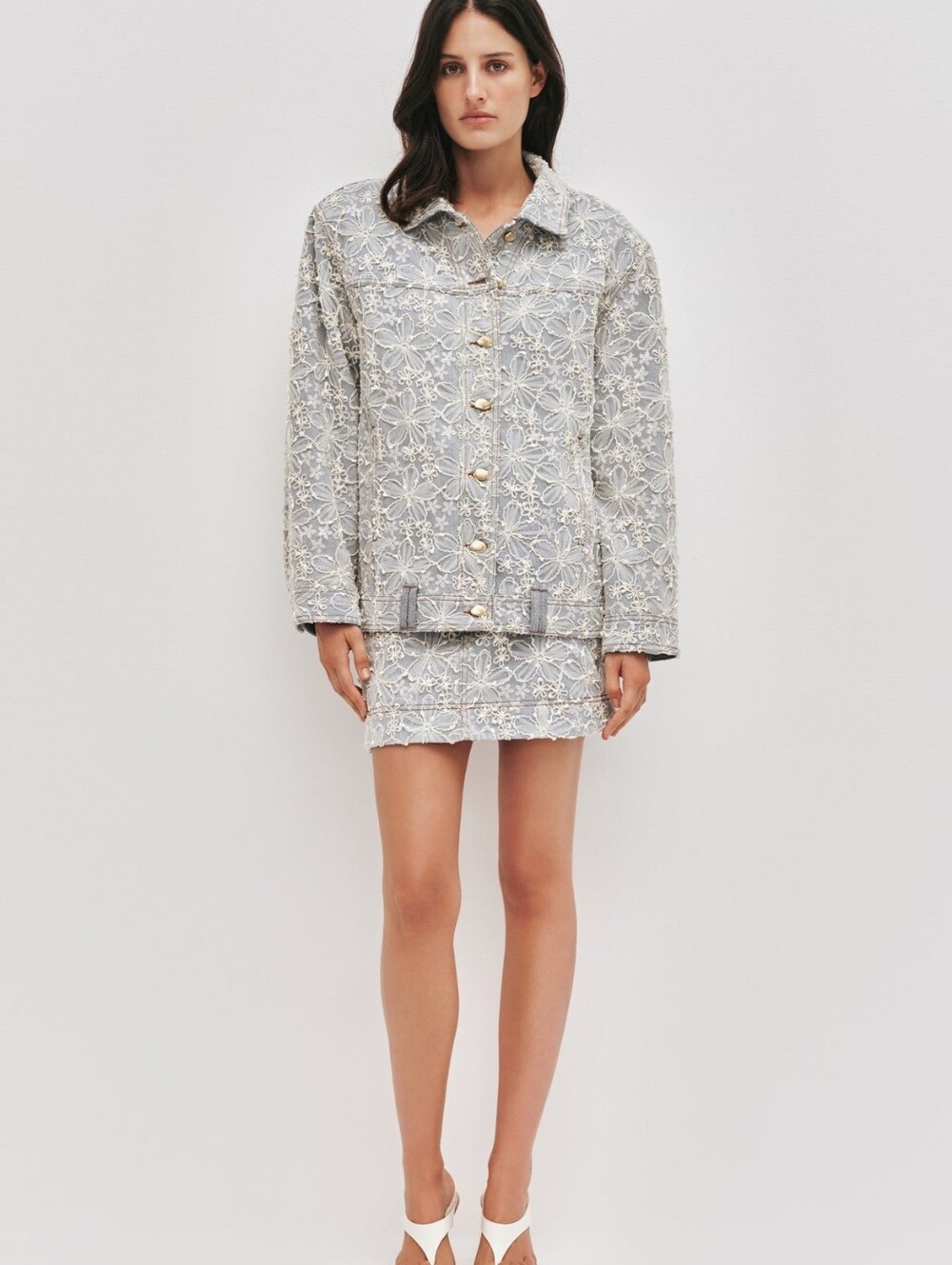 Aje Bloom Lace Denim Jacket